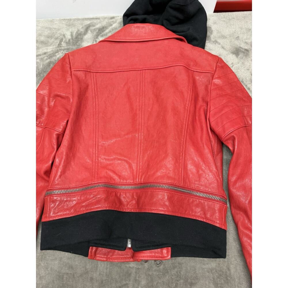 Alice + Olivia Avril Red Lamb Leather Hooded Moto Jacket Small S $995 - Picture 10 of 12